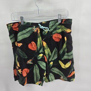 Old Navy Men's Drawstring Birds of Paradise Leaf Swim Trunks Size Small
